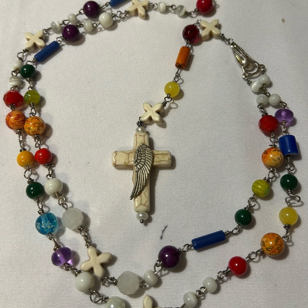 Colorful Rosary with White Cross